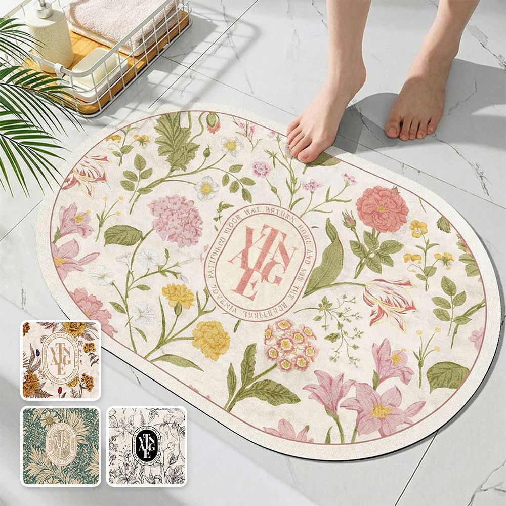 [1+1] 빈티지 플라워 발매트 유럽풍 논슬립 규조토 매트 컬러4종