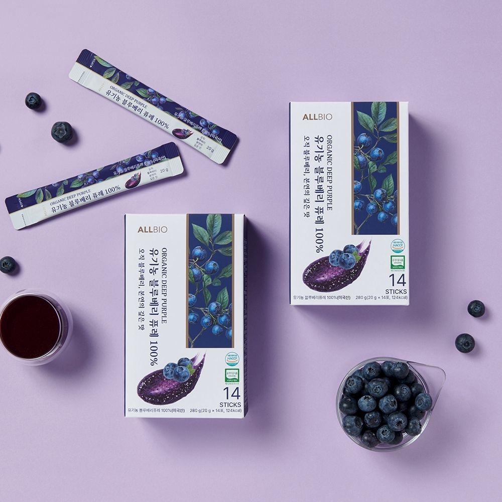 [올바이오] 유기농 블루베리 퓨레 100% 14포 (1박스/2박스/4박스/6박스/9박스, 5종 택1)
