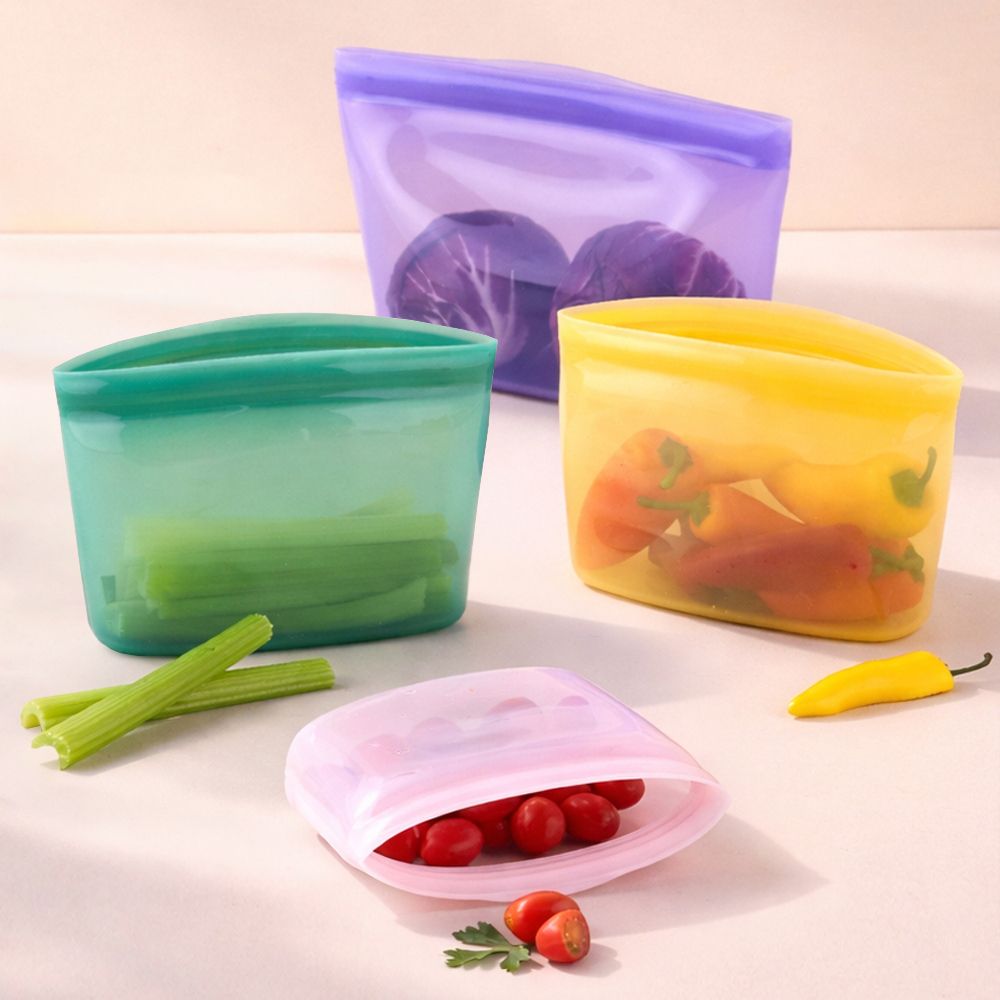 [리본제이]플래티넘 실리콘 스탠딩 지퍼백 4종세트 / 대형 푸드백 냉동 보관 냉장고정리 밀폐용기