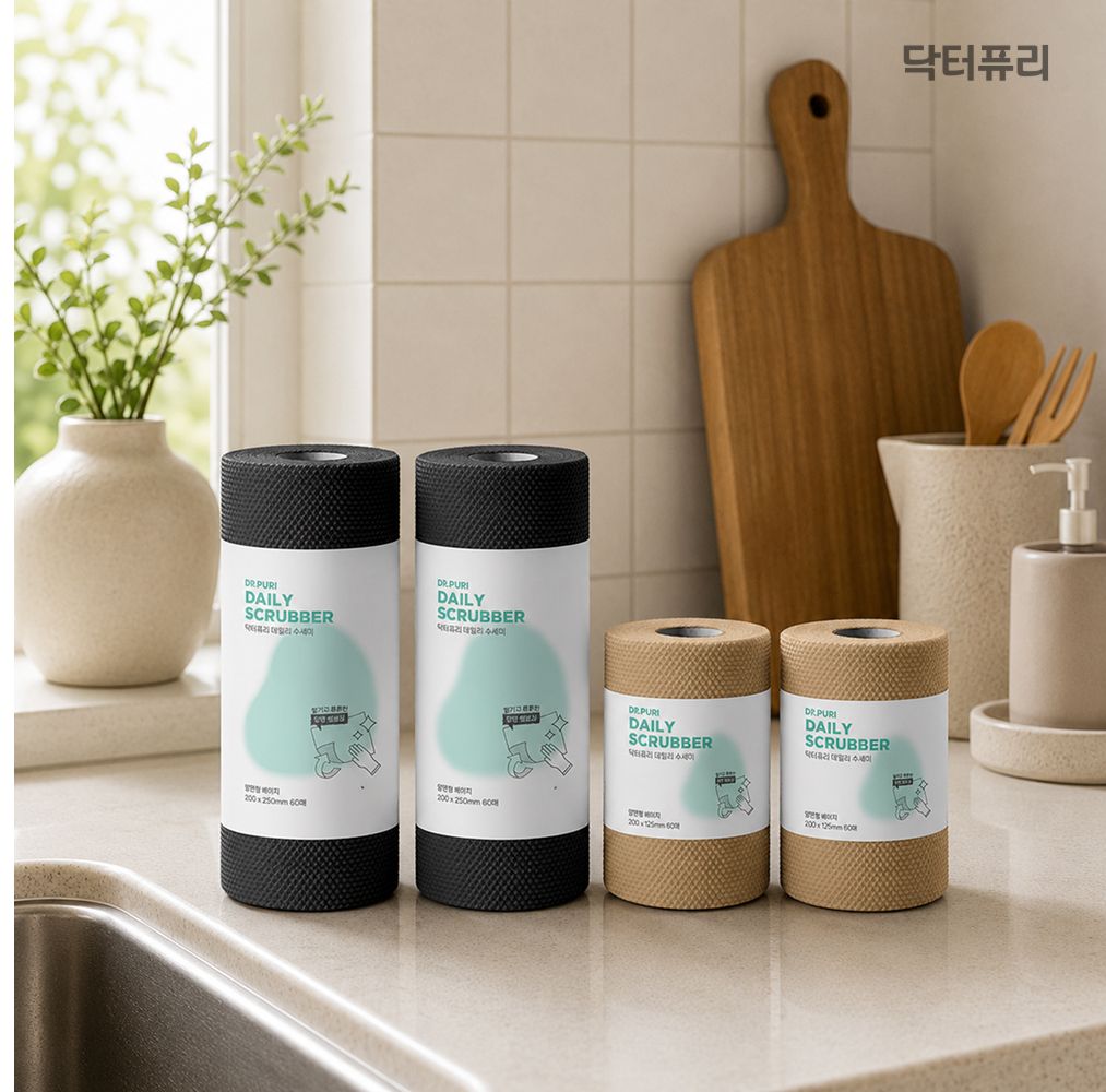 [혼합구성] 닥터퓨리 양면 엠보싱 데일리 수세미 60매 대형 2입 + 소형 2입