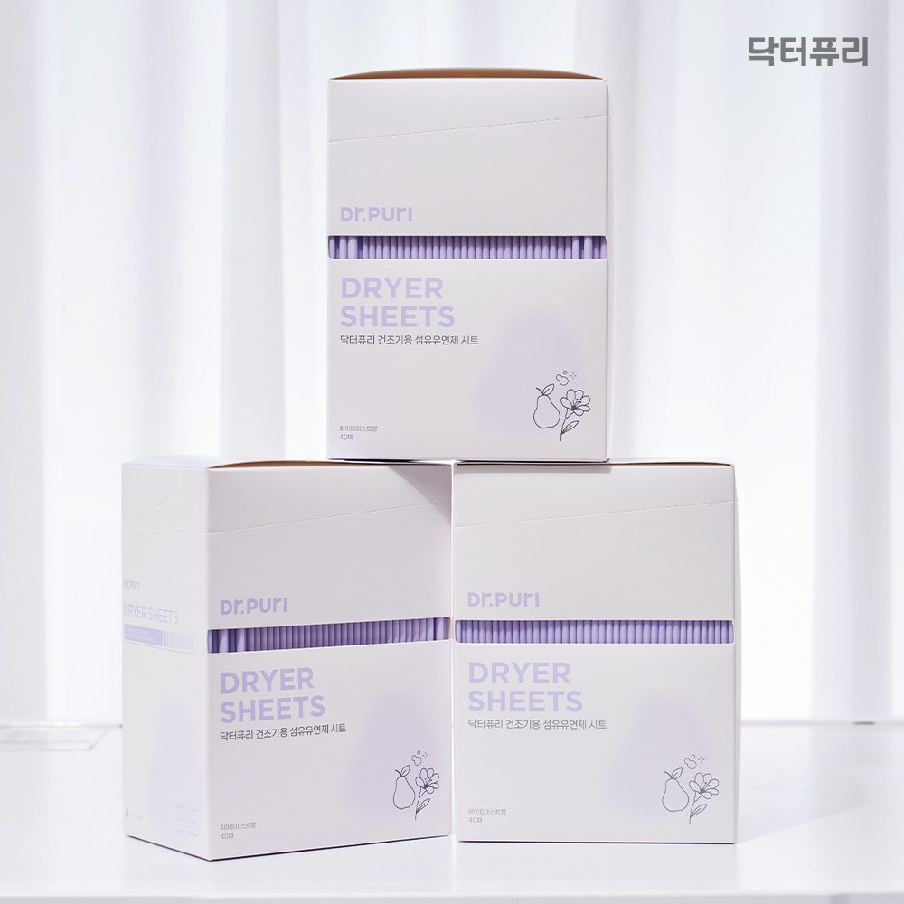 닥터퓨리 고농축 개별포장형 건조기 섬유유연제 시트 40매 x 3개 화이트미스트향