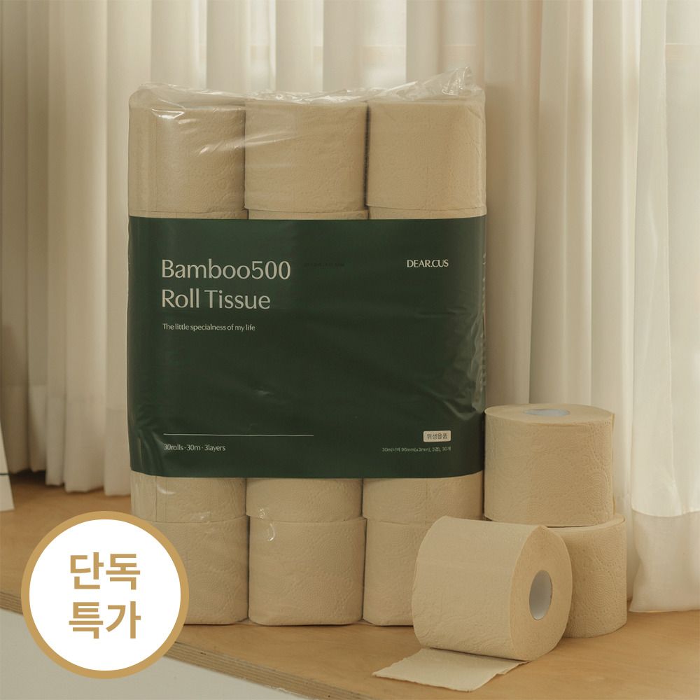 [디어커스] 뱀부500 먼지없는 두루마리휴지 3겹 30롤 