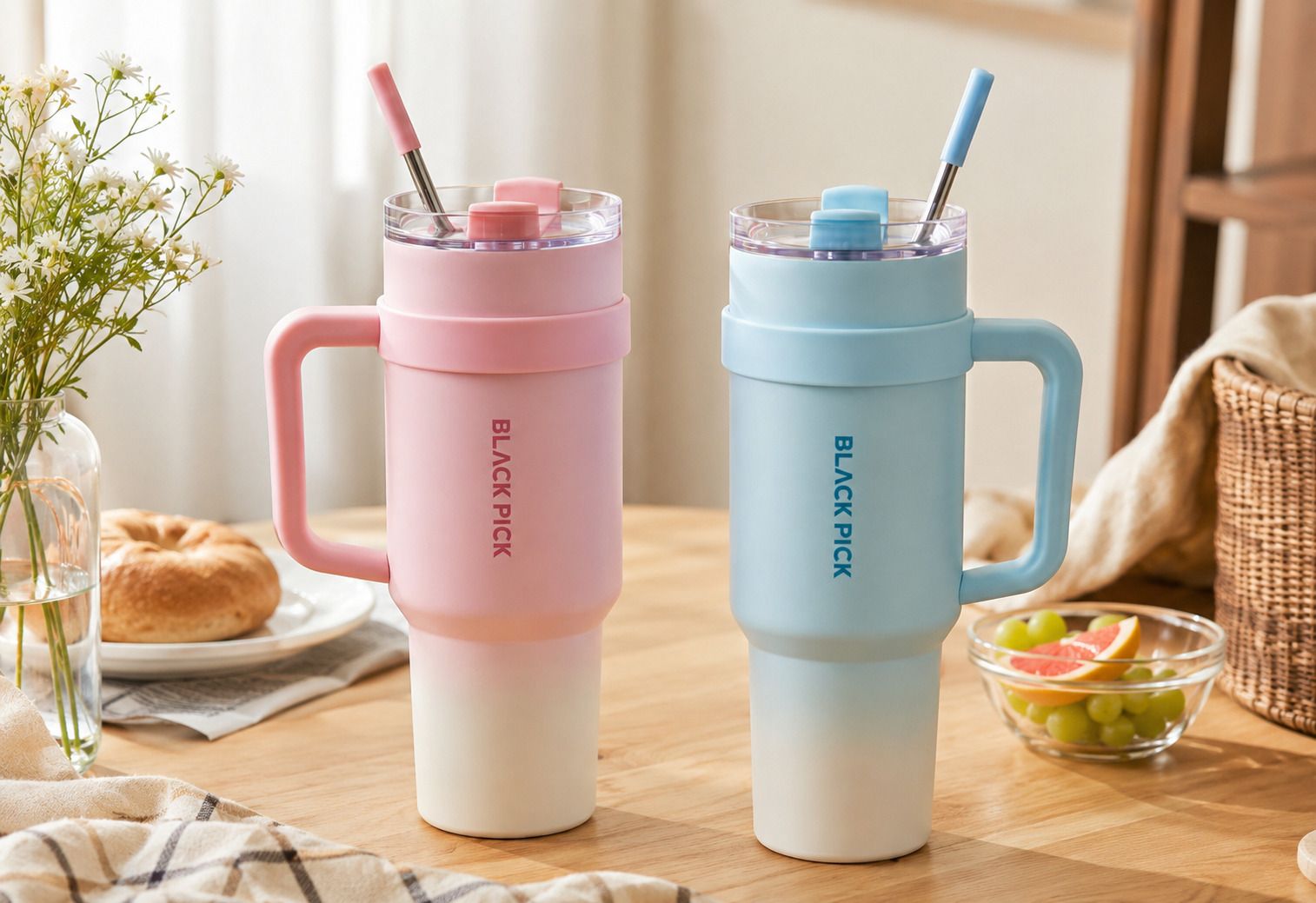 [창고대방출] 304 스텐! '블랙픽' 대용량 파스텔 텀블러 (1180ml, 40oz)