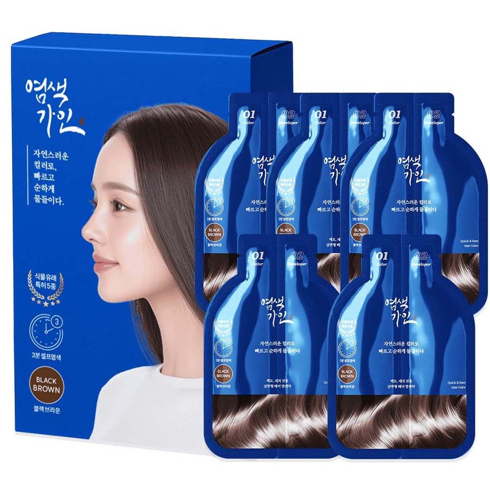 [염색가인] 초간편 염색약 5회분 (5개월분) _블랙 브라운 색상