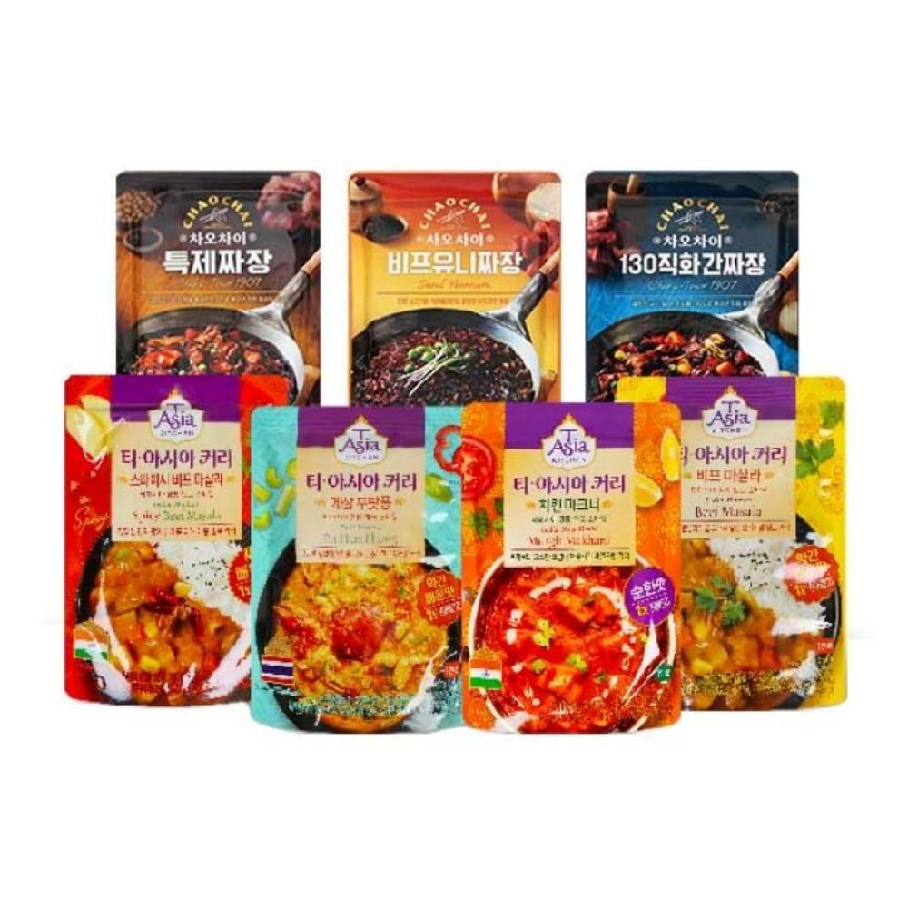 [푸드룩] 오늘의 3분 저녁 티아시아커리 4종+차오차이짜장 3종 _7종 세트