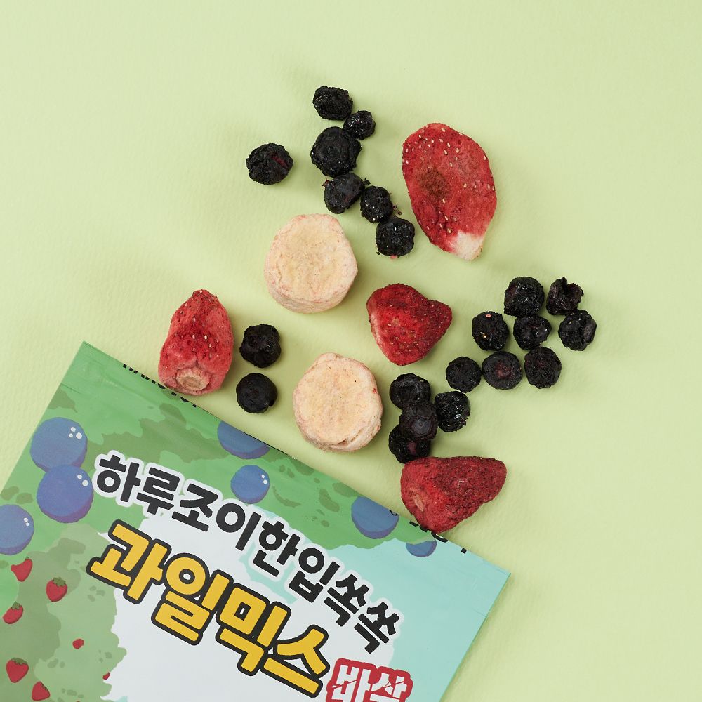 [펫생각] 믹스 동결건조 강아지 간식 비건 알러지 딸기 바나나 블루베리 과일, 25g