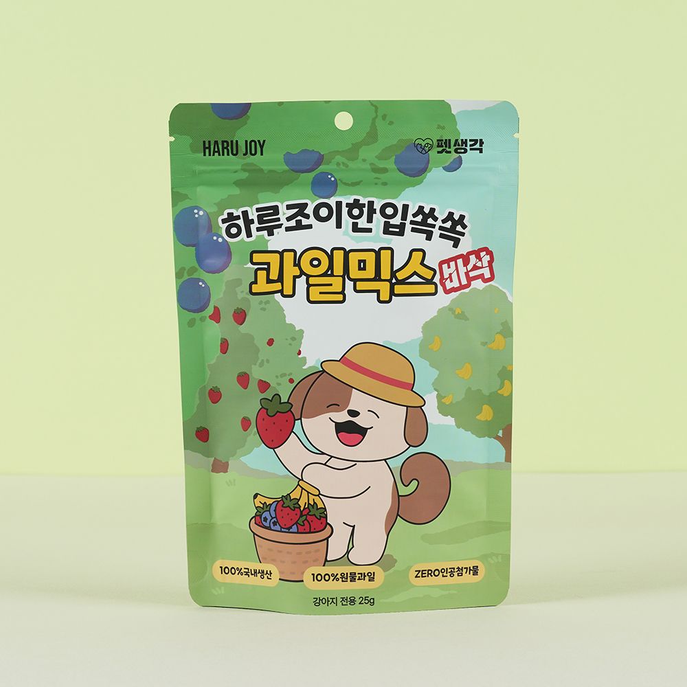 [펫생각] 믹스 동결건조 강아지 간식 비건 알러지 딸기 바나나 블루베리 과일, 25g