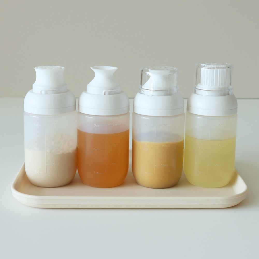 [리본제이]퓨어 실리콘 다용도 양념통 160ml 4P세트 (소스통+소금통+브러쉬+오일병) / 소분용기 소스용기