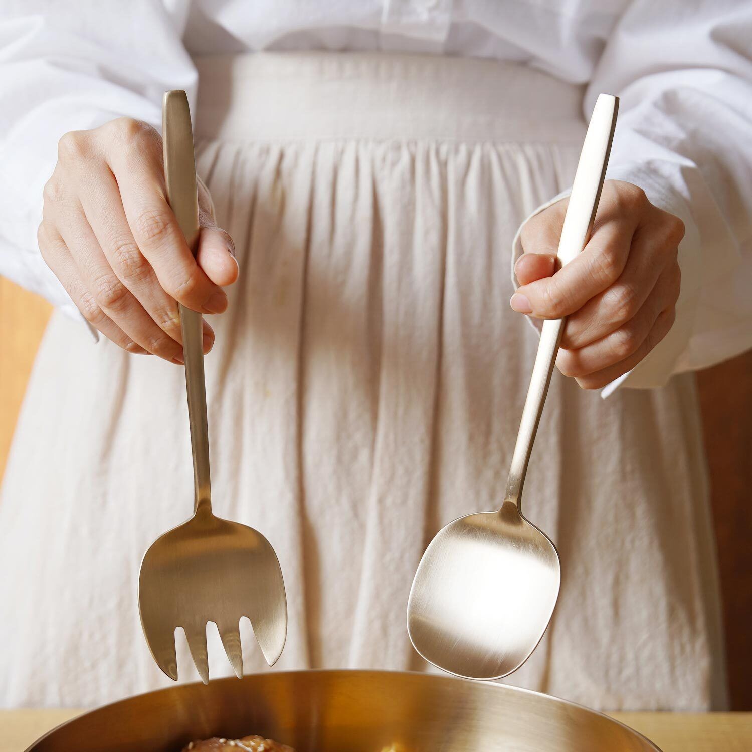 [놋담] 방짜유기 서빙스푼 서빙포크 세트