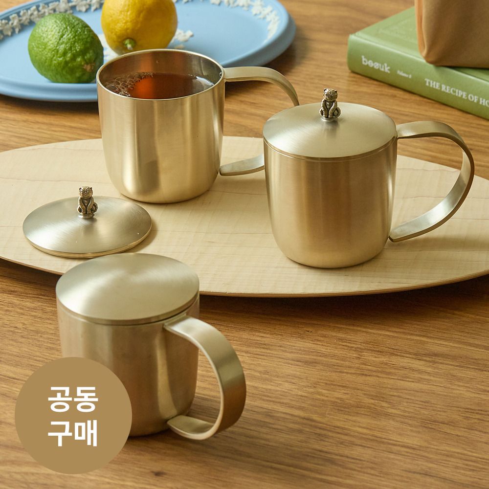 [공동구매] 유기에서 만들어지는 미네랄워터, 놋담 방짜유기 반달 뚜껑 ·호랑이 뚜껑 머그컵