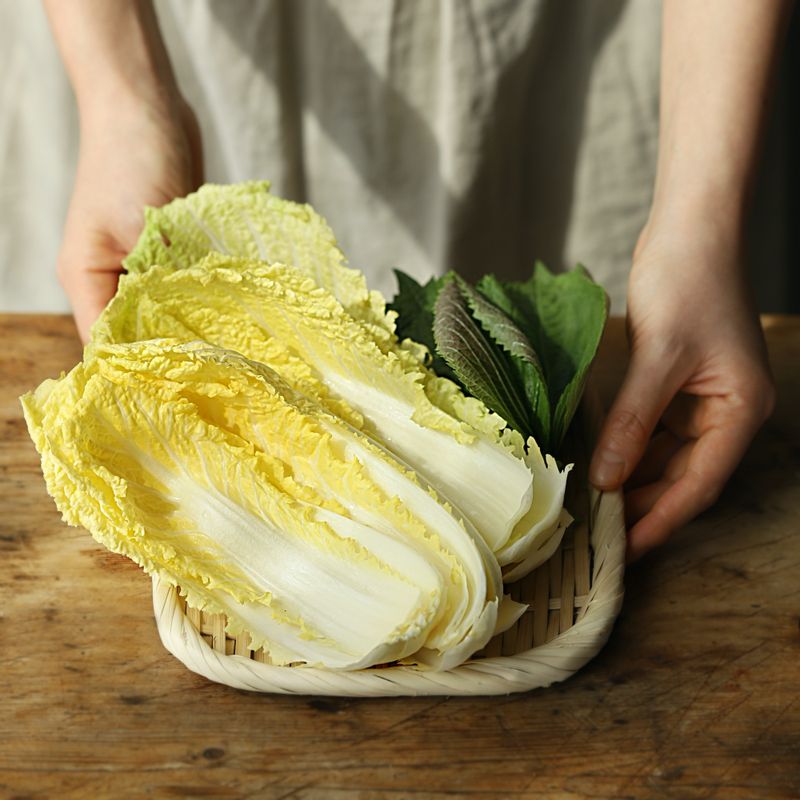 배추는 밑동을 자르고 깨끗이 씻고 당근은 껍질을 벗기고 필러를 이용해 길이로 얇게 밀어 준비해주세요. 깻잎은 깨끗이 씻어 물기를 빼고 버섯은 밑동을 잘라주세요.