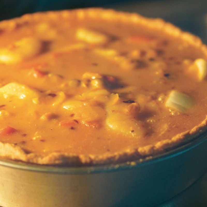 쉬림프 커리 키슈을 위한 재료 이미지로 박력분,버터,달걀노르자,냉수,소금 등으로 구성 되어있습니다.