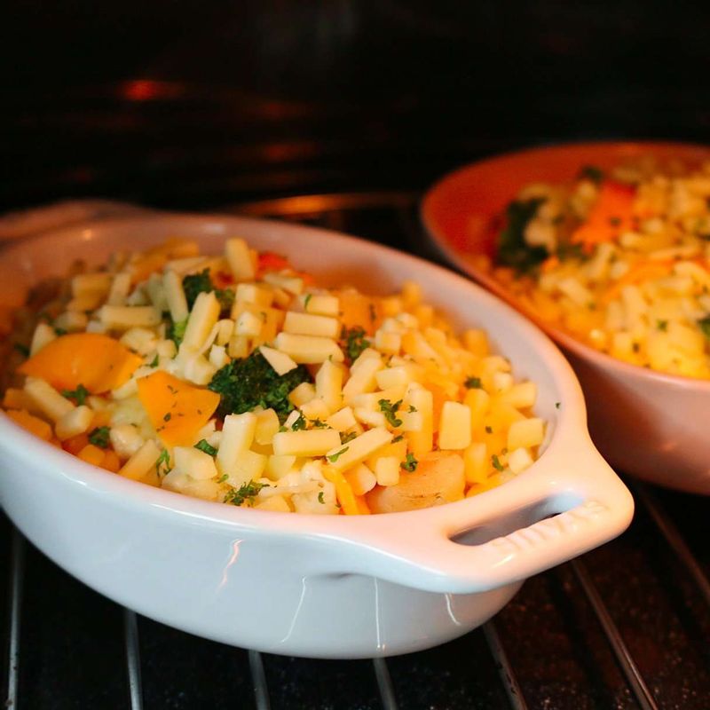 피자치즈, 체더치즈, 파슬리가루를 골고루 뿌리고 200도로 예열한 오븐에서 12분간 구워주세요.