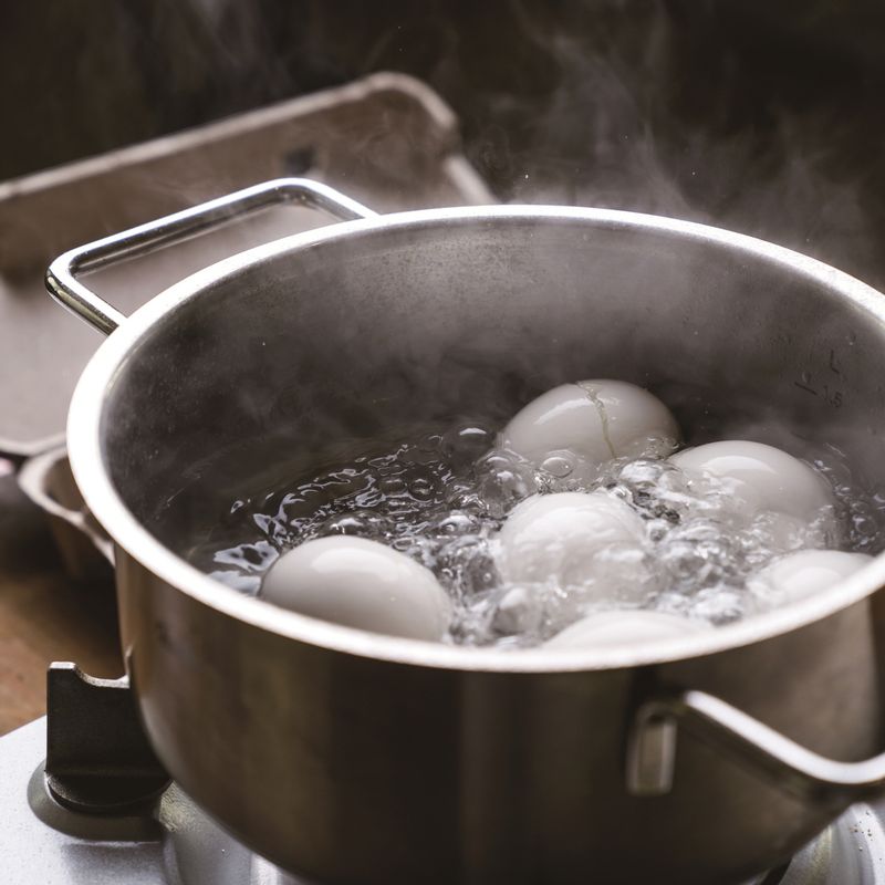 달걀을 끓는 물에 넣고 10분 간 삶아 완숙으로 준비해주세요.
*Tip. 달걀은 삶기 전에 실온에 두는 게 좋아요!