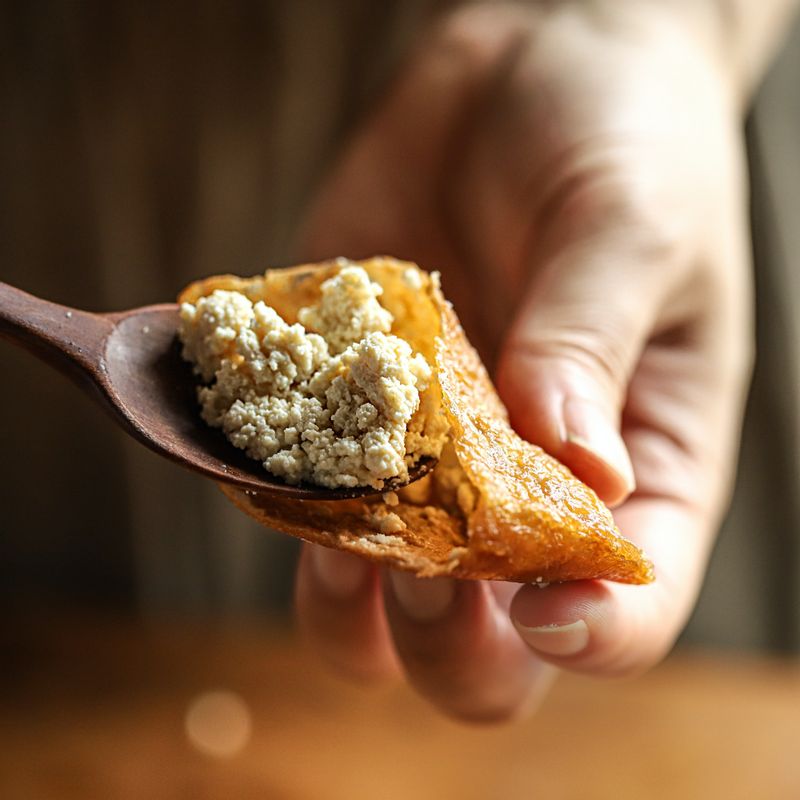 으깬 두부에 시판용 초밥 소스를 넣어 섞은 후 유부에 넣고 버무려둔 토마토를 올려주세요.