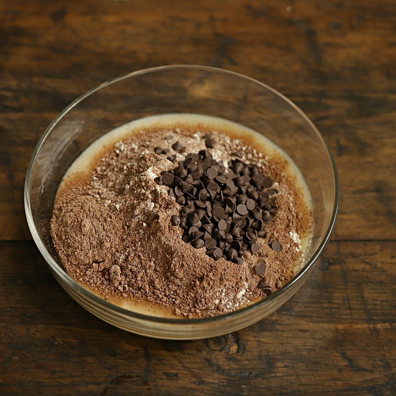 가루류를 체 쳐 넣고 다진 초코칩을 넣어 골고루 섞어주세요.