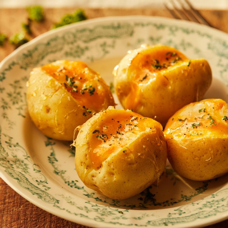 완성된 통감자 치즈구이에 꿀과 파슬리가루를 뿌려 맛있게 즐겨주세요.