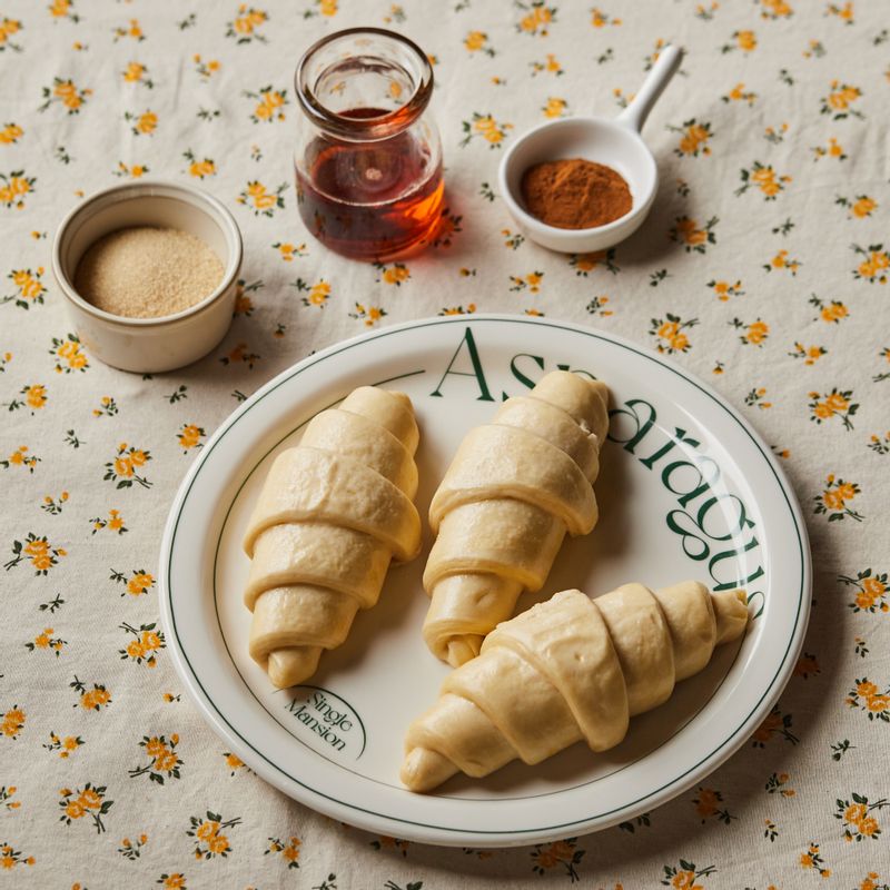 크로와상 시나몬롤을 위한 재료 이미지로 크로아상 생지 등으로 구성 되어있습니다.