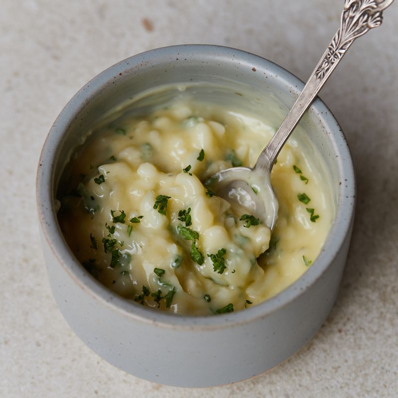 볼에 가염버터와 다진 파슬리, 피자치즈를 넣고 섞은 후 손질한 대게에 올리고 파마산 치즈를 갈아서 뿌려주세요.