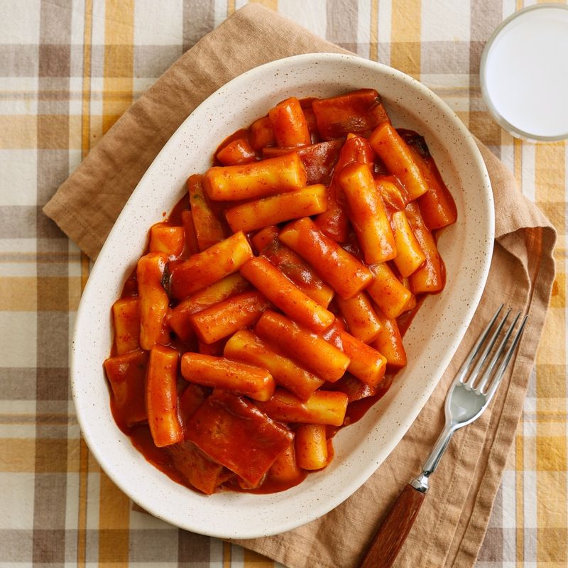 먹기 좋게 졸여진 떡볶이를 그릇에 담아 맛있게 즐겨주세요.
