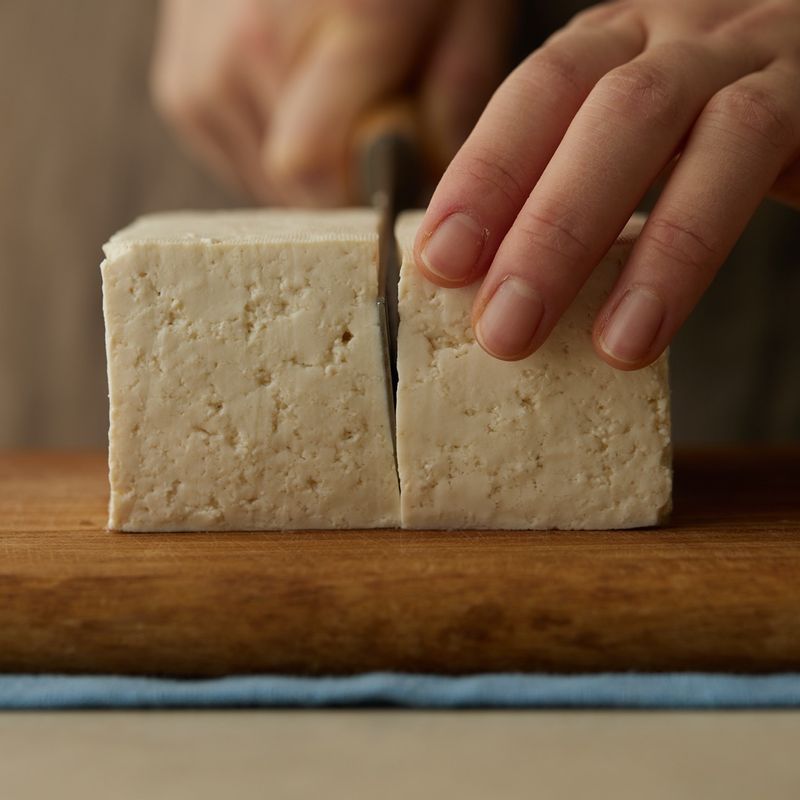 두부는 도톰한 두께로 썰고 키친타월로 물기를 제거해 주세요. 양념재료를 섞어 준비해 주세요.
(tip. 두부의 수분을 최대한 제거해야 구울 때 기름이 튀기지 않아요)