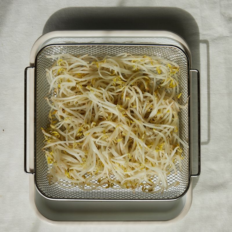 숙주를 채반에 펼쳐 한김 식혀주세요.