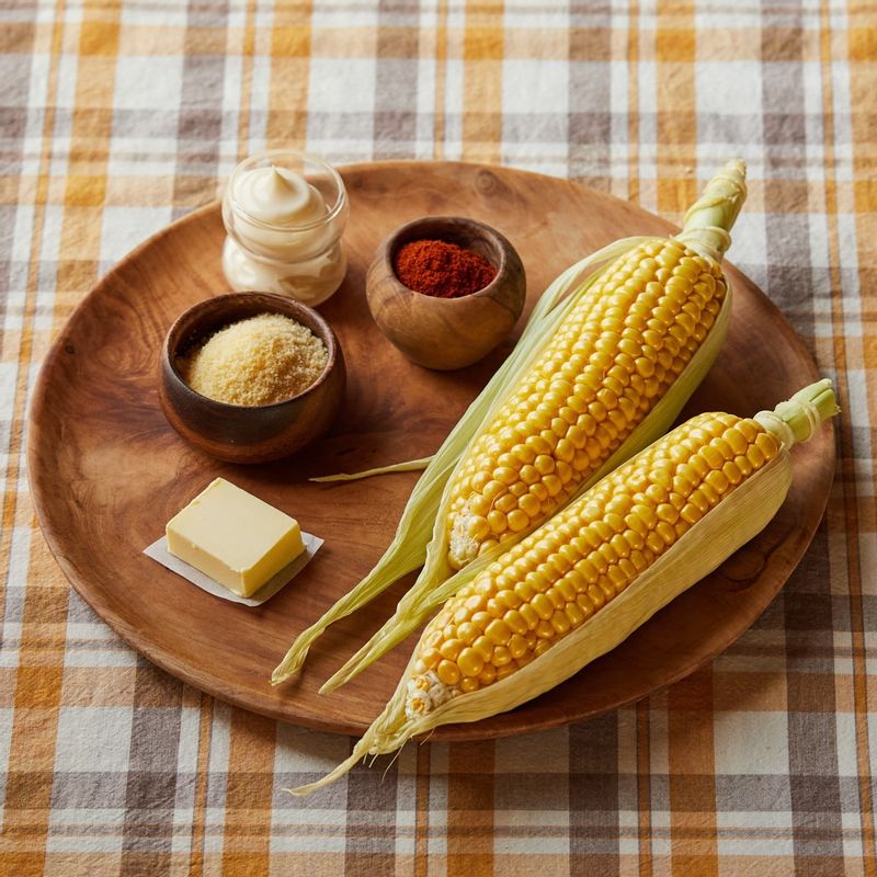 마약옥수수을 위한 재료 이미지로 초당 옥수수,파마산 치즈 가루,파슬리 가루 등으로 구성 되어있습니다.