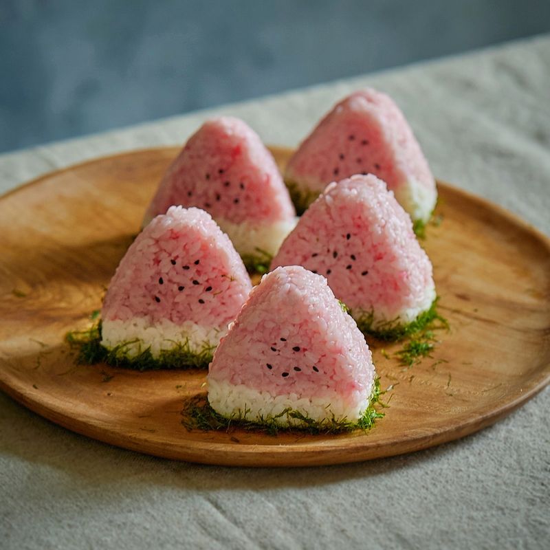 마지막에 분홍색 밥 표면에 검은깨를 붙여 맛있게 즐겨주세요.