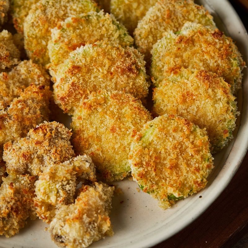 완성된 애호박과 굴 튀김을 접시에 담아 맛있게 즐겨주세요.