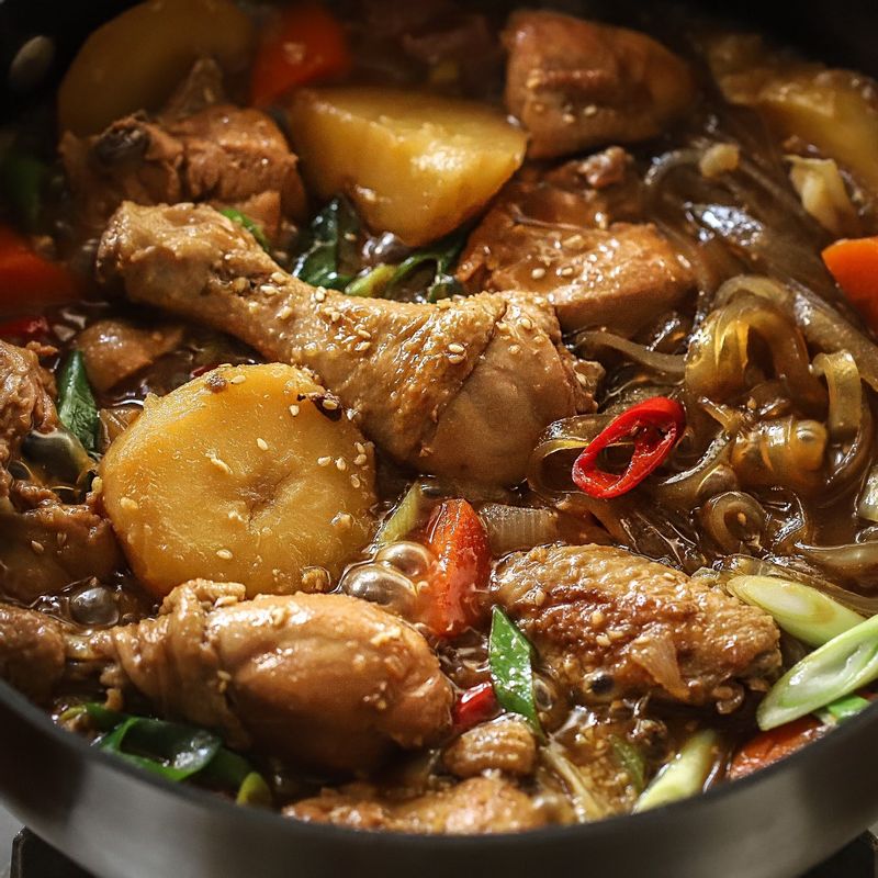 양배추의 숨이 죽으면 대파, 홍고추, 불린 당면을 넣고 끓여주세요.