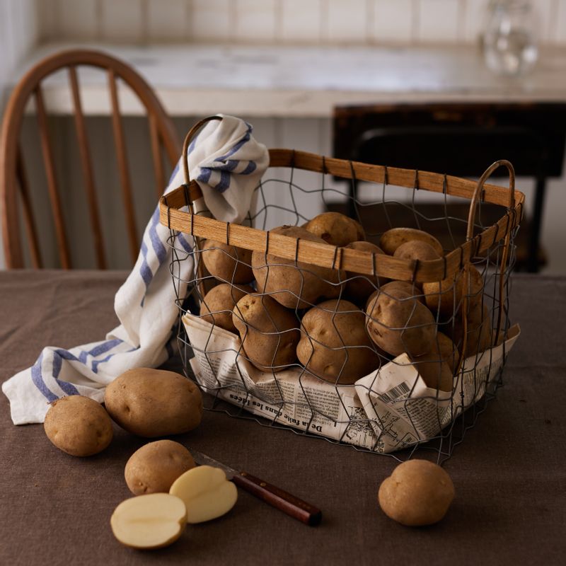 감자솥밥을 위한 재료 이미지로 쌀,물,감자,다시마 등으로 구성 되어있습니다.