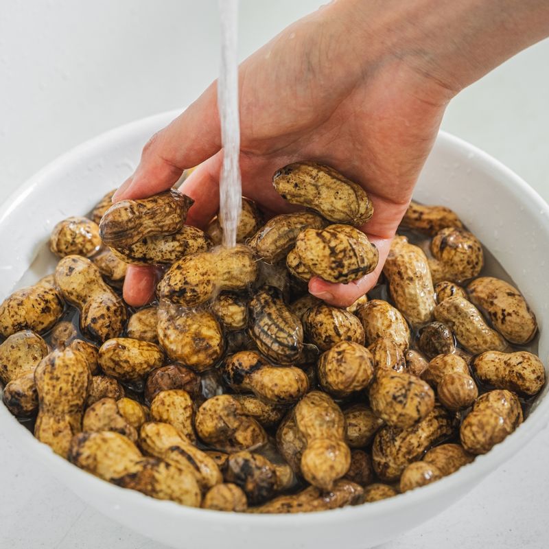 피땅콩을 흐르는 물에 여러 번 씻어 흙과 이물질을 제거해주세요.