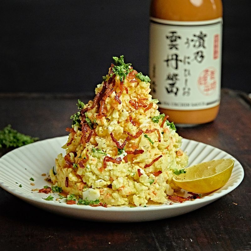 우니감자샐러드, 감자샐러드, 우니소스, 홈파티요리, 간단한샐러드, 바다향샐러드, 베이컨샐러드, 특별한샐러드, 고소한샐러드, 생강향샐러드