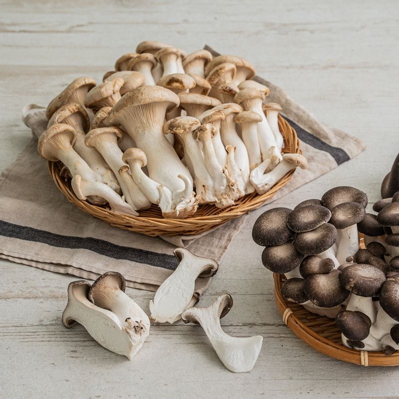 아위 버섯 구이을 위한 재료 이미지로 아위버섯(혼합),식용유,기름장 등으로 구성 되어있습니다.