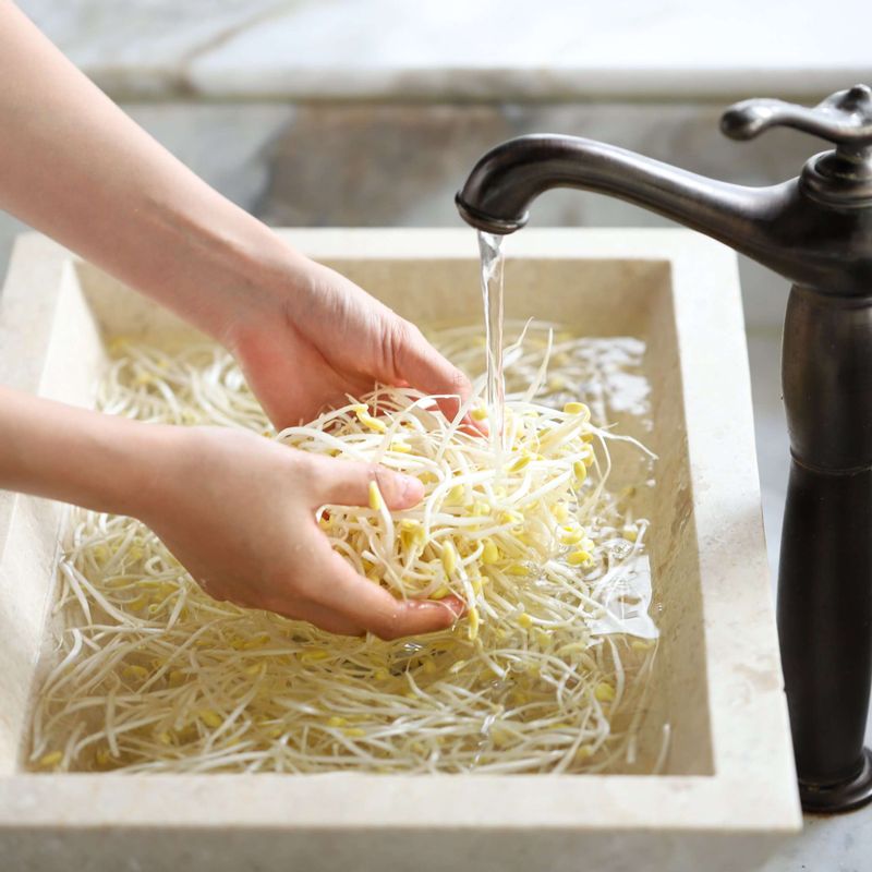 콩나물은 다듬어 씻은 후 체에 밭쳐주세요.