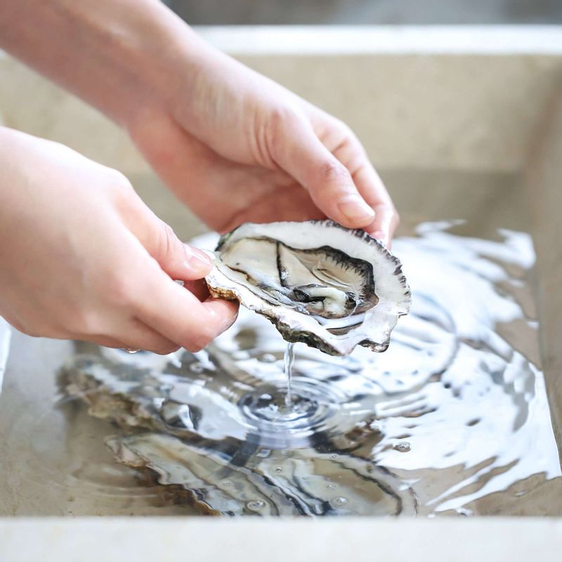 석화는 소금물에 흔들어 씻고, 겉껍질의 불순물을 제거해주세요.