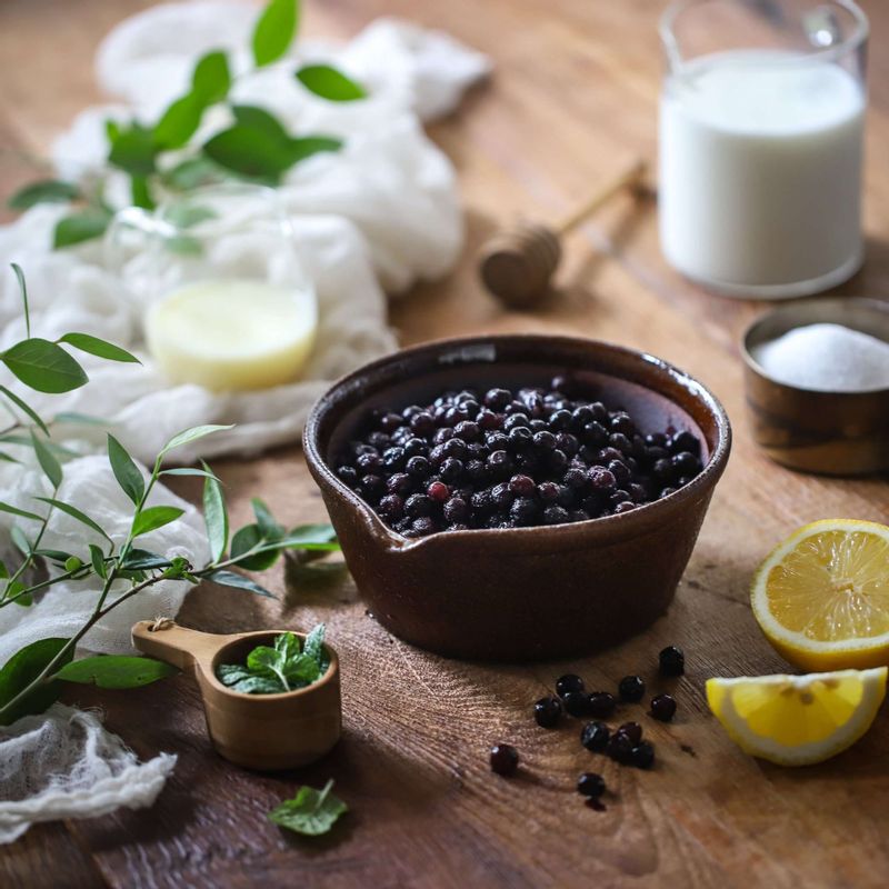 야생블루베리 우유빙수을 위한 재료 이미지로 우유,연유,민트잎(생략가능) 등으로 구성 되어있습니다.