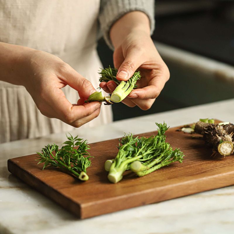 두릅은 짧고 통통한 것을 골라 밑동을 잘라 손질해주세요. 너무 큰것은 반으로 자르고 굵은 부분에 칼집을 넣어주세요.