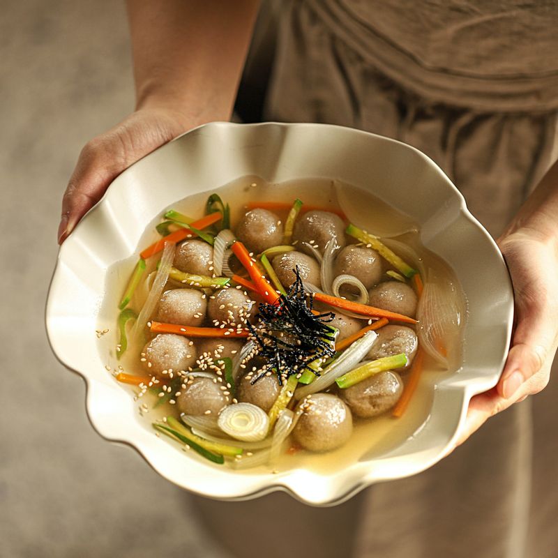 그릇에 감자옹심이를 담고 기호에 따라 김가루와 통깨를 얹어 맛있게 즐겨주세요.