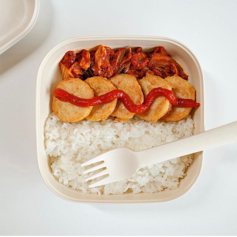 김치볶음과 분홍소세지로 채운 도시락  #도시락 #집밥 #옛날도시락 #점심