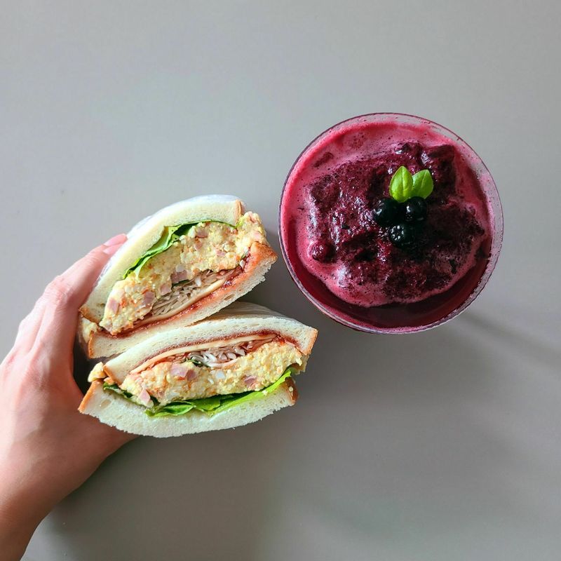 아로니아 샤베트와 햄에그포테이토바질토스트♡ #아로니아 #아로니아샤베트 #햄에그포테이토 #햄에그포테이토바질토스트 #홈쿸